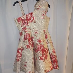 Rare Editions Gold and Red Floral Kids Formal Dress
